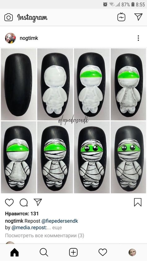 Halloween Mummy Nails, Mummy Nails, Nail Tutorial Videos, Halloween Mummy, Halloween Nail Designs, Halloween Nail Art, Nail Art Tutorial, Nail Tutorials, Cool Nail Art