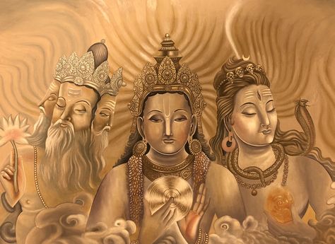 Brahma Vishnu Mahesh Brahma Vishnu Mahesh Wallpaper, Facts About Hinduism, Brahma Vishnu Mahesh, About Hinduism, Lord Shiv, Shiva Sketch, Tibet Art, Sanskrit Language, Philosophical Thoughts