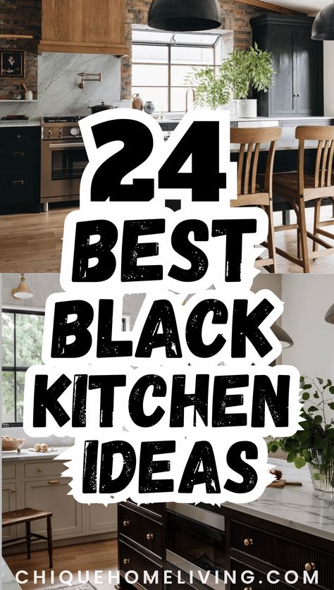 In this blog post, we explore how black can be used to create a contemporary and sophisticated kitchen design. From sleek black cabinets and countertops to statement black appliances and fixtures, these ideas will inspire you to transform your kitchen into a modern masterpiece. Whether you prefer a minimalist monochrome look or want to incorporate pops of color for added visual interest, these black kitchen ideas will help you achieve the perfect.. Kitchens With Black Cupboards, Black Mat Kitchen, Black Backsplashes Kitchen, Black Cabinets White Walls, Black Matte Appliances Kitchen, White Walls Black Cabinets Kitchen, Black Cabinets White Appliances, Black Kitchen Cabinets Decor Ideas, White Kitchen With Black Cabinets