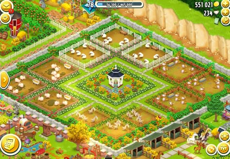 Simple Hay Day Farm Design, Hay Day Animals Design, Best Hay Day Farm Layout, Hay Day Production Buildings, Hayday Layout Ideas Simple, Pretty Hay Day Farms, Hay Day Aesthetic Farm, Hayday Chicken Design, Hayday Layout Ideas Aesthetic