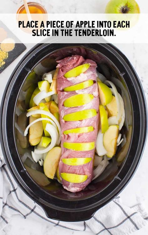 Crock Pot Ground Pork Recipes, Pork Loin Apples Crock Pot Recipes, Apple Pork Tenderloin Crockpot, Crock Pot Apple Pork Tenderloin, Apple Honey Pork Tenderloin, Apple Cinnamon Pork Loin Crock Pot, Slow Cooker Apple Pork Tenderloin, Apple And Onion Pork Tenderloin, Pork Apples