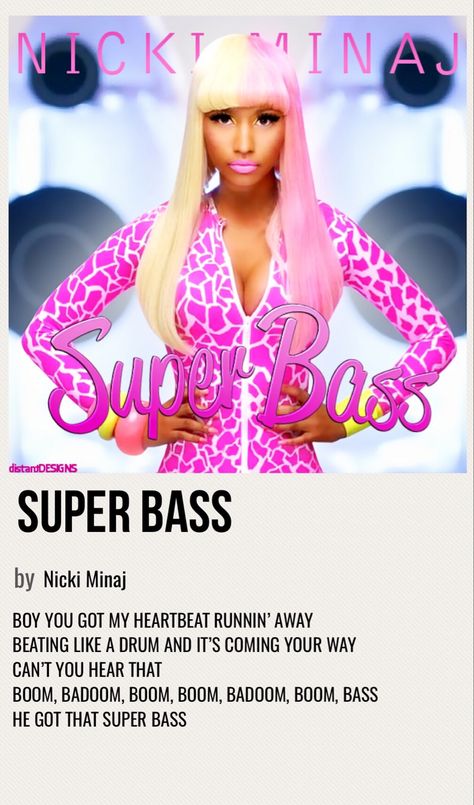 minimal poster of the song super bass by nicki minaj Nicki Minaj Super Bass Album Cover, Di Album Cover Theme, Nicki Minaj Super Bass Outfit, Superbass Nicki Minaj, Nicki Poster, Niki Manji, Super Bass Nicki Minaj, Nicki Minaj Album Cover, Female Duos