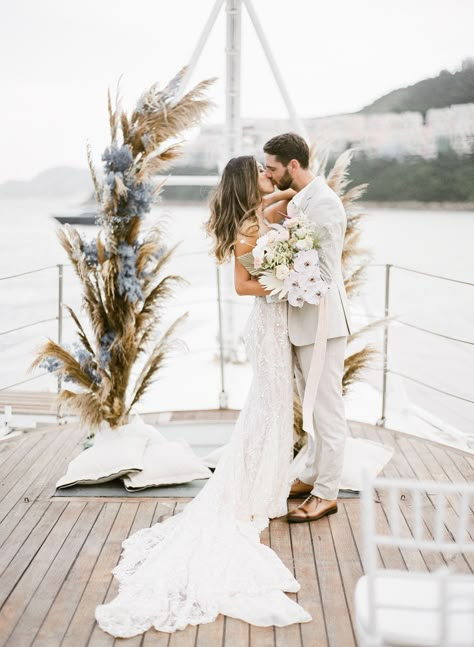 Yacht Wedding Party, Wedding On The Yacht, Riverboat Wedding, Catamaran Wedding Ideas, Wedding Yacht Ideas, Yacht Wedding Ceremony, Wedding In Yacht, Wedding On Boat, Wedding On Water