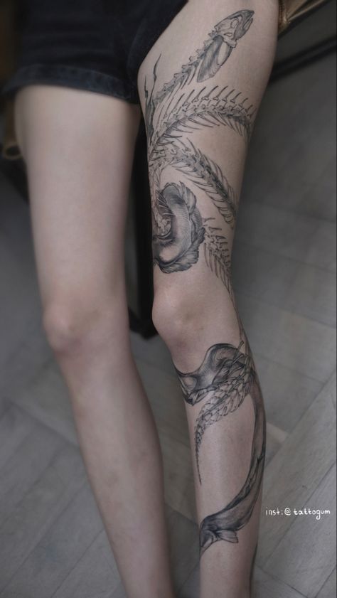 Snake Leg Tattoo Design, Snake Skeleton Tattoo Leg, Skeleton Snake Tattoo, Dragon Skeleton Tattoo, Wrap Around Leg Tattoo Women, Snake Leg Tattoo, Snake Skeleton Tattoo, Full Leg Tattoo, Leg Tats