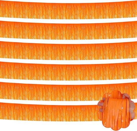 6 Pack 10 Feet Foil Fringe Garland Metallic Tinsel Streamers Banner Wall Hanging Fringe Curtain Backdrop Banner for Parade Floats, Bachelorette, Wedding, Birthday Party Decorations(Macaron Orange) Hanging Backdrop, Fringe Garland, Mardi Gras Party Decorations, Floating Decorations, Hollywood Party Theme, Disco Party Decorations, Streamer Backdrop, Orange Party, Halloween Christmas Decorations