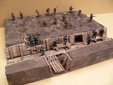 Cool little 28mm WWI diorama by an unknown gamer. A Daily Dose of Optical Delusions and Small Realities 06jan2015 from the Michigan Toy Soldier Company. Find us at: www.michtoy.com ( Wwi Diorama, Trench Warfare, Ww1 History, Warhammer Terrain, Military Figures, Wargaming Terrain, Military Modelling, Model Hobbies, Military Diorama