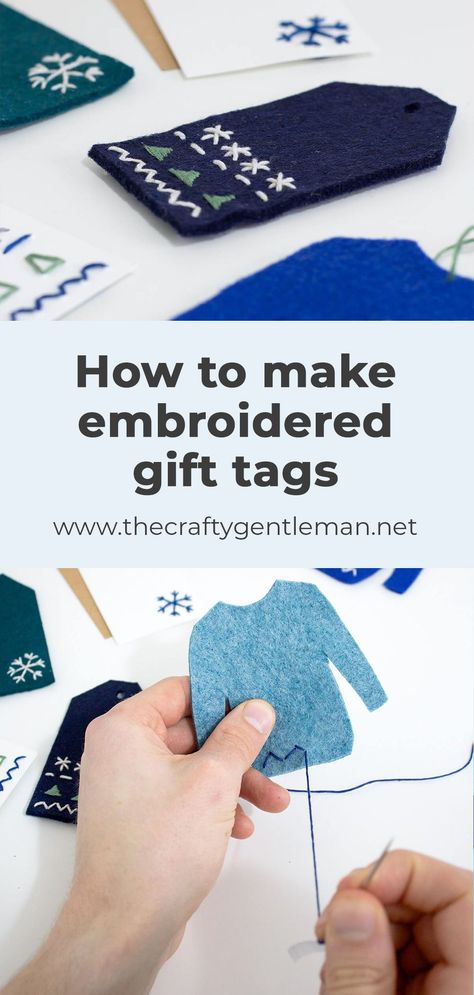 How to make reusable embroidered felt gift tags (with free printable templates) | Easy Christmas craft ideas to try. Fabric Gift Tags Diy, Felt Gift Tags, Embroidered Gift Tags, Embroidered Tags, Christmas Gift Wrap Ideas, Gift Tag Template Free, Gift Wrap Ideas, Country Living Fair, Christmas Bazaar