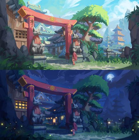 Samurai village entrance, TAEYOUNG KIM on ArtStation at https://www.artstation.com/artwork/dG3X1 Samurai Village, Village Entrance, Concept Art Landscape, Evelynn League Of Legends, Building Illustration, Rpg Map, Landscape Concept, Game Concept Art, Concept Art Drawing