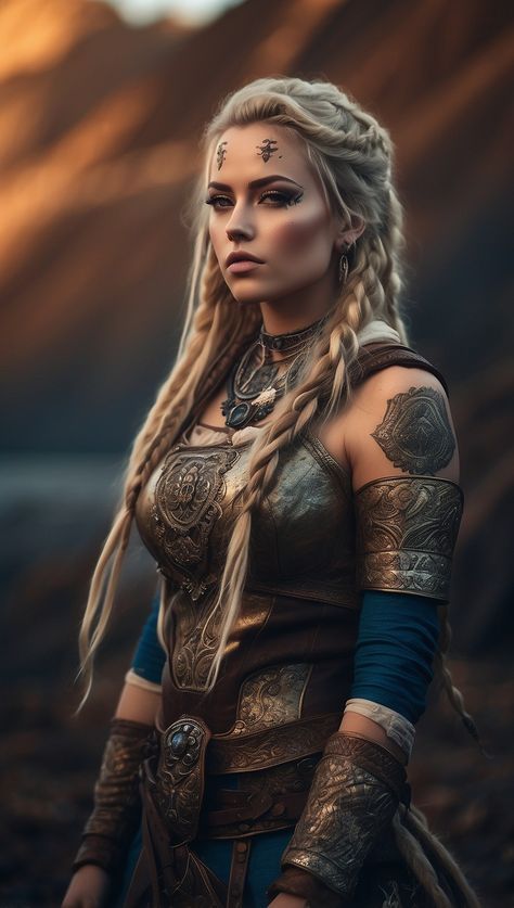 Viking Female Art, Viking Costume Female, Viking Warrior Makeup, Valkyrie Outfit, Viking Women Clothing, Viking Female Warrior, Female Viking Warrior, Vikings Costume Diy, Warrior Makeup