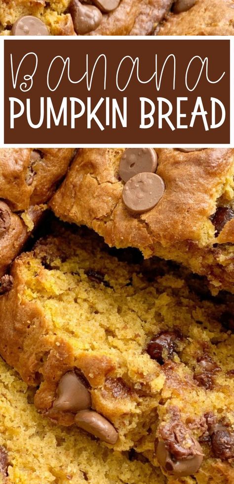 Pumpkin Bread Banana, Pumpkin Banana Chocolate Chip Cookies, Fall Recipes With Bananas, Best Pumpkin Banana Bread, Pumpkin Banana Chocolate Chip Bread Recipes, Bananas Pumpkin Bread, Pumpkin Banana Bread With Chocolate Chips, Pumpkin Banana Bread Recipe Moist, Banana Bread Pumpkin Recipe