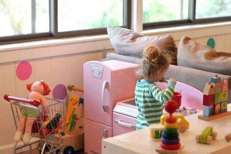 Play Area Behind Couch, Area Behind Couch, Daycare Spaces, Behind The Couch, Diy Playroom, Home With Kids, Behind Couch, Rock Climbing Wall, Playroom Design