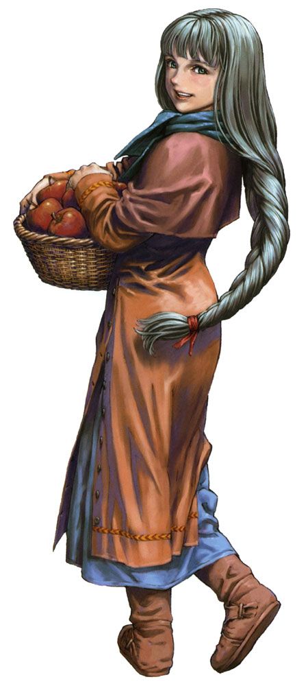 Valkyrie Profile - Kou Yoshinari, You Yoshinari Medieval Commoner Clothing, Medieval Peasant Art, Peasant Girl Art, Dnd Peasant, Medieval Farmer, Apple In Hand, Medieval Merchant, Npc Dnd, Farmer Art