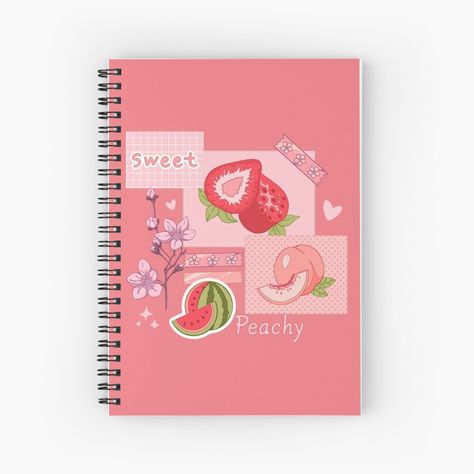 Wallpaper With Stickers, Cute Art Anime, Stickers Wallpaper, Cute Spiral Notebooks, Kawaii Notebook, Peach Strawberry, Pretty School Supplies, Cherry Flowers, Japanese Notebook