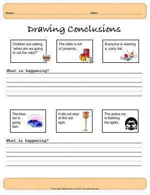 Worksheet | Drawing Conclusions | In this worksheet, students will practice to draw conclusions from the text or the details provided. Drawing Conclusions Activities, Drawing Conclusions Worksheet, Drawing Conclusions Anchor Chart, Drawing Conclusions Activity, Inference Activities, Therapy Center, First Grade Lessons, Kids Math, Comprehension Skills