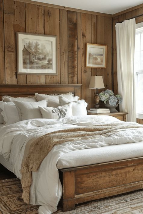 Parisian Bedroom: 5 Ways to Decorate Your bedroom! - InspiredLiving Wood Wall In Bedroom, Parisian Inspired Bedroom, Ways To Decorate Your Bedroom, Parisian Bedroom Decor, Farm Bathroom, Comfy Cozy Home, Vintage Farmhouse Bedroom, European Bedroom, Enchanting Places