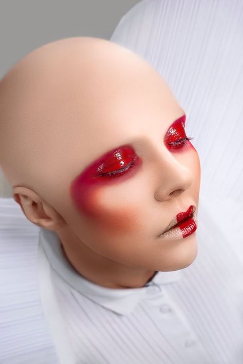 Futuristic Makeup, Alien Makeup, Drag Make-up, High Fashion Makeup, Avant Garde Makeup, Drag Makeup, Cool Makeup Looks, Red Makeup, Dope Makeup