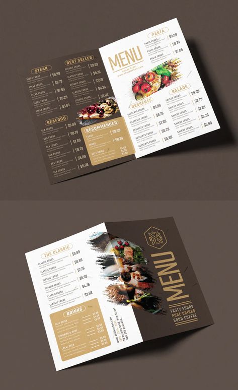 Restaurants Menu Ideas, Restaurant Menu Layout, Flyer Menu Design, Folded Menu Design, Restaurant Menu Design Ideas Templates, Menu Design Ideas Restaurant, Menu Card Design Ideas, Cafe Menu Card Design, Menu Food Design