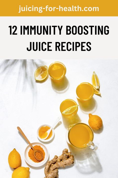 12 IMMUNITY BOOSTING JUICE RECIPES Booster Juice Recipes, Immunity Juice, Immune Boosting Recipes, Immunity Drink, Immunity Shots, Fresh Juice Recipes, The Smoothie Diet 21 Day, Easy Juice Recipes, Immunity Boost