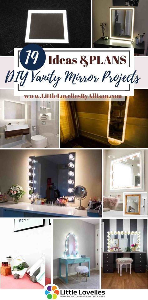 19 DIY Vanity Mirror Projects With Different Lights Built In Makeup Vanity Lighting, Antique Vanity Lighting, Vanity Mirror With Lights Diy, Diy Vanity Mirror With Lights Cheap, Diy Mirror Lights, Diy Makeup Mirror With Lights, Diy Lighted Vanity Mirror, Homemade Vanity Ideas, Vanity Mirror Ideas Bedrooms