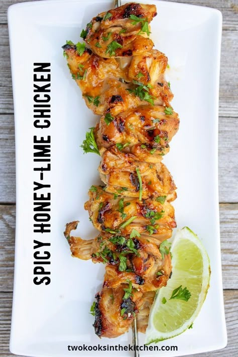 Cold Chicken Recipes, Lime Chicken Recipes, Honey Lime Chicken, Garlic And Ginger, Spicy Honey, Honey Lime, Chicken Skewers, Grilled Chicken Recipes, Lime Chicken