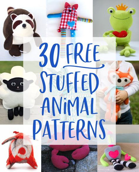 Get these 30 free stuffed animal patterns with tutorials and get sewing! Stuffed animals can be fun to make and even better to give to someone to squeeze. Free Stuffed Animal Patterns, Syprosjekter For Nybegynnere, Tips Menjahit, Diy Sy, Softie Pattern, Animal Sewing Patterns, Sewing Stuffed Animals, Beginner Sewing Projects Easy, Sewing Projects For Kids