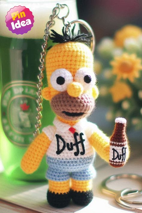 This adorable Homer Simpson Duff Beer crochet keychain is the perfect accessory for fans of "The Simpsons." Simpsons Crochet, Duff Beer, Keychain Craft, Homer Simpson, Crochet Keychain, Crafts Ideas, The Duff, The Simpsons, Crochet Clothes