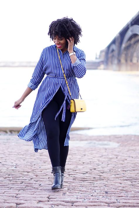 How to Wear a Shirtdress in the Winter Blue Shirt Dress Outfit Winter, Wear Dress As A Shirt, Midi Shirt Dress Outfit Winter, Maxi Shirt Dress Outfit Winter, How To Style A Shirtdress, Long Shirt Dress Outfit Winter, Navy Shirt Dress Outfit, How To Style A Shirt Dress, Blue And White Striped Dress Outfit