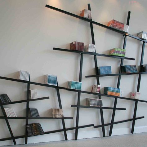 Black Bookshelf, Unique Bookcase, Solid Wood Bookshelf, Unique Bookshelves, Bibliotheque Design, Furniture Design Inspiration, Storage Decor, Bookshelf Design, Funky Furniture