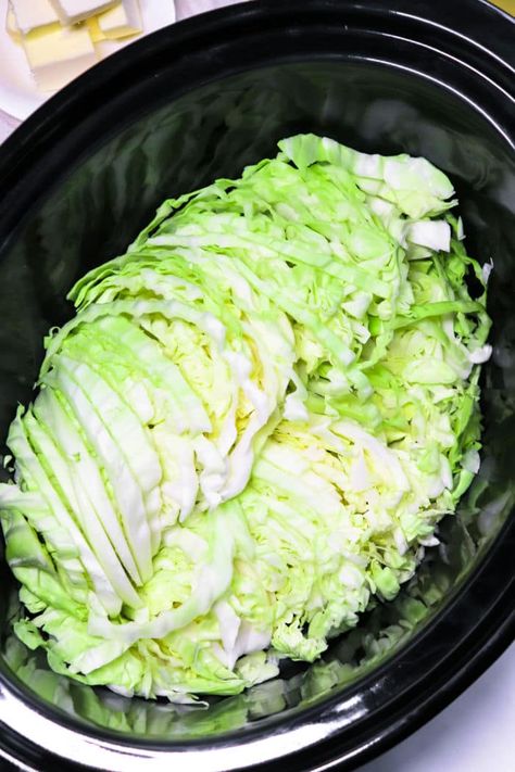 Cabbage In Slow Cooker, Roasted Cabbage And Sausage, Crockpot Recipes Cabbage, Crock Pot Cabbage Recipes, Cabbage In Crockpot Slow Cooker, Thanksgiving Cabbage Recipes, Cabbage Dishes Recipes, Cabbage Crockpot Recipes, Slow Cooker Cabbage Recipes