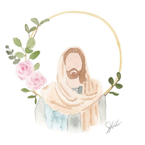 Watercolor download of Jesus Christ with modern gold halo and soft pink flowers. This original watercolor painting may be downloaded and printed as many times as you want at home or by a professional printer.  This is a DIGITAL DOWNLOAD ready to print (300 DPI, pixels per inch)  Included files: 8x8 JPG with signature 8x8 JPG without signature 8x10 JPG with signature 8x10 JPG without signature Ready to print No physical product will be shipped Cross Watercolor, Christ Artwork, Easter Paintings, Jesus Christ Painting, Watercolor Cross, Altered Art Projects, Flower Halo, Card Watercolor, Pictures Of Jesus Christ