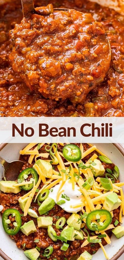 Chili No Beans Crockpot, Spicy No Bean Chili, No Bean Chicken Chili, Chili With No Beans, Northern Bean Chili, No Bean Chili Recipes Crockpot, Crockpot No Bean Chili, Chili Recipe Without Beans, Meat Chili No Beans