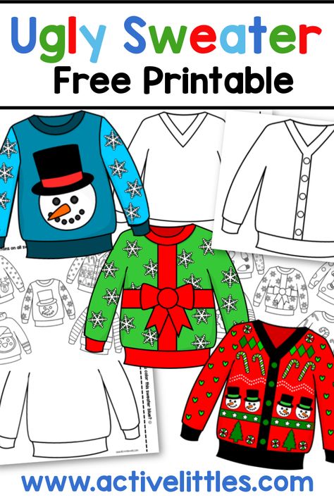 Christmas Sweaters Printables, Ugly Christmas Sweaters Crafts For Kids, Ugly Sweater Activities For Kids, Ugly Sweater Art Project For Kids, Ugly Sweater Craft For Kids, Ugly Sweater Templates Free Printable, Ecse Activities, Ugly Sweater Craft, Ugly Christmas Sweater Template