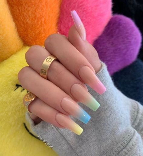 Multicolored Nails, French Pedicure, Gel Pedicure, Easter Nail Designs, Summer Acrylic Nails, Easter Nails, Trim Nails, Uñas Acrilicas, Coffin Nails Designs