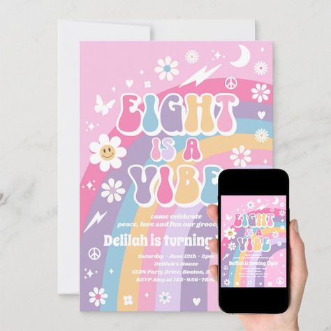 Eight Is A Vibe Groovy Hippie Rainbow 8th Birthday Invitation  Zazzle 8th Birthday Theme Girl, 8th Birthday Party Girl, Twins Birthday, Girl Birthday Themes, Twin Birthday, About Ideas, 8th Birthday, Birthday Theme, Birthday Invitations