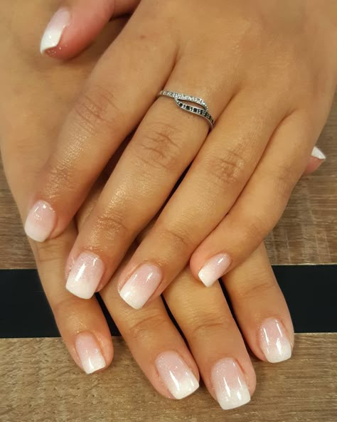 'Baby boomer nails' are the modern French manicure Hombre French Nails Short, French Tip Fade Acrylic Nails, Gradient French Manicure, French Tip Nails Classic Square, Fading French Tip Nails, Neutral To White Ombre Nails, Ombre French Manicure Designs, Modern French Manicures, Fade French Tip Nails