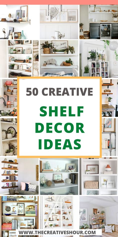 Infuse your living room with style and personality using creative shelf decor ideas! From modern and sleek to eclectic and vibrant, there are countless ways to make your living room shelves a focal point of interest. Curate a collection of meaningful objects, mix different heights and shapes, and play with color palettes and textures to reflect your unique taste. Whether you're a minimalist enthusiast, a maximalist lover. Decorate Large Shelves, Arranging Decor On Shelves, Mixed Shelves On Wall, Bookcases Decorating Ideas, What To Put On A Shelf In Living Room, Hanging Shelf Decor Ideas, Decorate Shelf Bedroom, Book Shelf Ideas Living Room Modern, How To Arrange Decor On Shelves