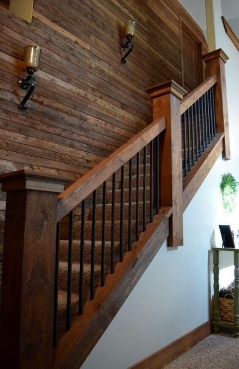 “16 Creative Stair Railing Ideas To Develop a Focal Point in Your Home - Interior Design ” Grand Staircases, Farmhouse Staircase, Farmhouse Stairs, Veranda Design, Rustic Stairs, Design Hall, Wood Plank Walls, Oak Stairs, Stair Remodel