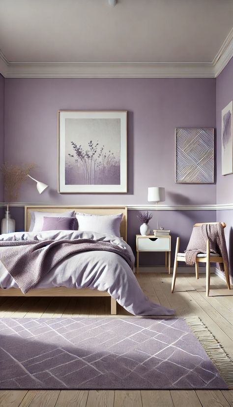 💫 20+ Magical Lavender Bedroom Ideas You Need to See Now Modern Lavender Bedroom, Purple Bedroom Accent Wall, Purple And Grey Bedroom Ideas For Women, Lavender Room Decor Ideas, Lavender And Grey Bedroom, Purple Bedroom Accents, Bedroom Ideas Lavender, Purple Accent Wall Bedroom, Modern Purple Bedroom