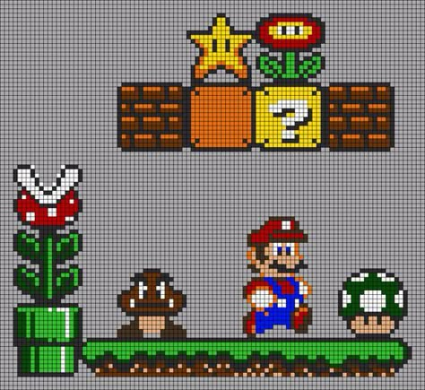 Super Mario Diy, Super Mario Cross Stitch, Super Mario Crochet, Mario Cross Stitch, Mario Diy, Mario Quilt, Hama Beads Mario, Mario Crochet, Perler Bead Mario