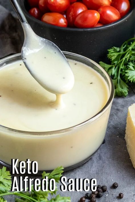 Keto alfredo sauce is an easy cheesy sauce for your favorite meats, veggies, seafood, or pastas. We'll show you how to make this homemade, low carb alfredo sauce using Parmesan cheese, garlic, and warm heavy cream. You'll never need to buy alfredo sauce again! #alfredo #sauce #cheese #parmesan #keto #ketorecipes #ketodiet #lowcarbrecipes Low Carb Alfredo Sauce, Keto Alfredo Sauce Recipe, Low Carb Alfredo, Keto Alfredo, Keto Alfredo Sauce, Keto Sauces, Keto Casserole, Alfredo Sauce Recipe, Low Carb Sauces