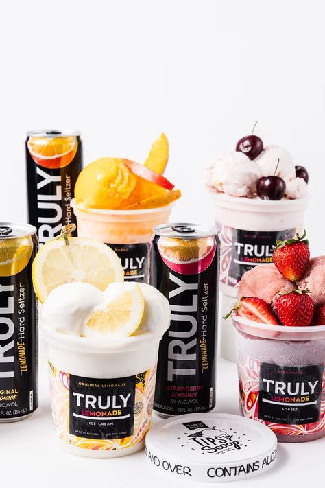 Truly and Tipsy Scoop Boozy Lemonade Ice Creams and Sorbets Boozy Ice Cream Drinks, Alcoholic Slushies, Alcoholic Ice Cream, Spiked Seltzer, Boozy Ice Cream, Spiked Lemonade, Flavored Lemonade, Hard Lemonade, Mango Lemonade