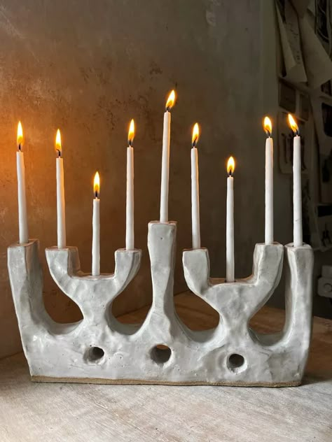 Ceramic Menorah, Hannukah Menorah, Hanukkah Candle Holder, Ceramic Objects, Paper Mache Clay, Ceramic Stoneware, Paper Mache Crafts, Inspire Students, Ceramic Candle Holders