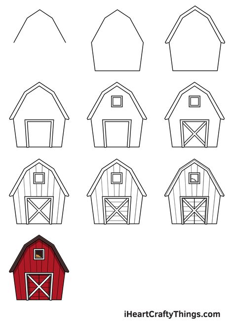 Barn Drawing - How To Draw A Barn Step By Step Farmhouse Drawing Easy, How To Draw A Farmhouse Step By Step, Farm Simple Drawing, Easy To Draw Farm Animals, Step By Step Farm Animal Drawing, How To Draw A Farmhouse, Farm Drawing Simple, Farmhouse Drawings Easy, How To Draw A Farm