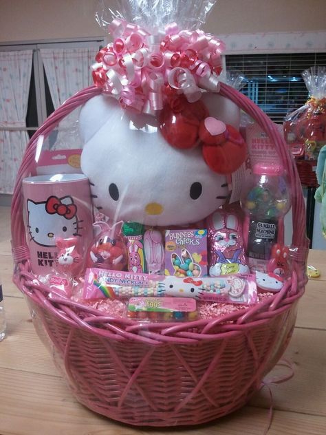 Easter Hello Kitty Lauren's Love Expressions Hello Kitty Theme Gift Basket, Flower Present Gift, Diy Gifts Hello Kitty, Hello Kitty Birthday Gift Basket, Hello Kitty Birthday Present, Hello Kitty Birthday Basket, Hello Kitty Birthday Gifts, Hello Kitty Easter Basket, Gift Ideas Hello Kitty