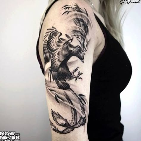 Realistic Phoenix Tattoo, Now Or Never Tattoo, Never Tattoo, Shoulder Tats, Upper Arm Tattoos, Skeleton Hand Tattoo, Now Or Never, Tattoo Aftercare, Phoenix Tattoo