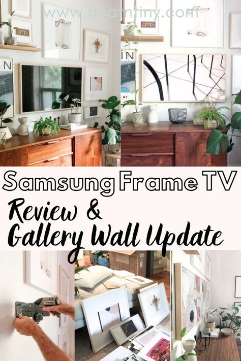 Tv Gallery Wall Ideas, Boho Family Rooms, Frame Tv Gallery Wall, Tv Gallery Wall, Hanging Tv, Display Family Photos, Gallery Wall Living Room, Samsung Frame Tv, Gallery Frame