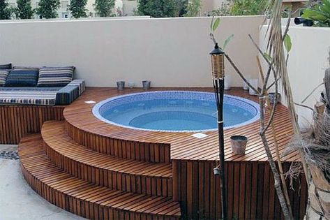 Top 80 Best Hot Tub Deck Ideas - Relaxing Backyard Designs Whirlpool Deck, Hot Tub Deck Design, Small Hot Tub, Kleiner Pool Design, Round Hot Tub, Hot Tub Landscaping, Tub Deck, Deck Piscina, Hot Tub Surround