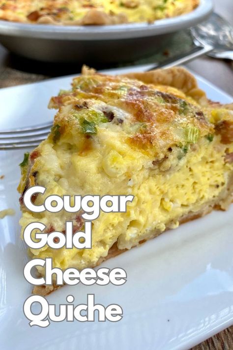 A slice of cheese quiche on a plate. Washington State Recipes, Sweet Green Smoothie, State Recipes, Orange Sweet Rolls, Egg Pie, Custard Pudding, Cheese Quiche, Washington State University, Sharp Cheddar