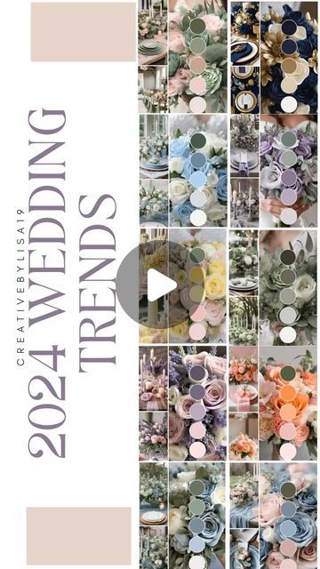 Creativebylisa19 on Instagram: "2024 Wedding color palette   Which palette is your favorite ??  #2024coloroftheyear #weddingtrends #weddingcolors #2024trends #eventdecor #eventdesign #2024wedding #2024brides #bridaltheme #bridegoals #weddinggoals #weddinginspiration #inspostyle #inspowedding  Pic credits to franciscabrides" Wedding Color Schemes Spring 2025, Wedding Motif 2024, Winter Wedding Color Palette 2024, Spring Wedding Color Palette 2025, 2024 Floral Wedding Trends, Pantone Color Of The Year 2023 Wedding, Wedding Motif, Wedding Motifs, Wedding Color Trends