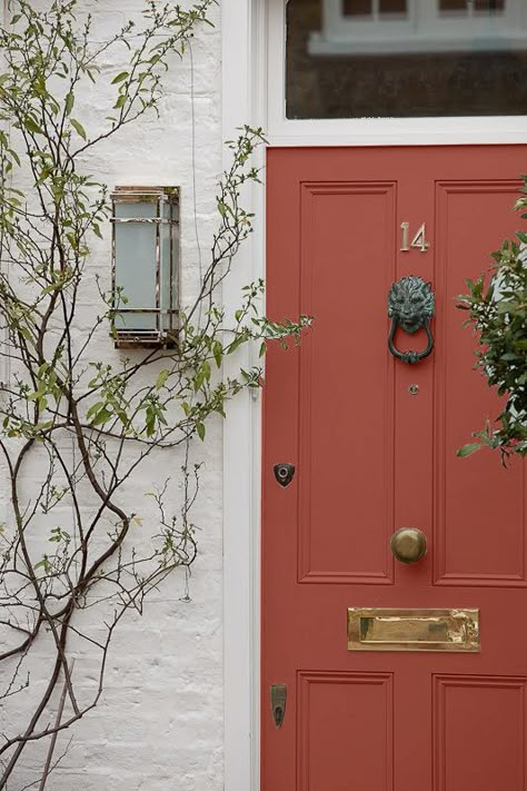 Statement Color Front Door, Rust Door Color, Brick Red Front Door Color, Brick Home Door Colors, Rust Colour Front Door, Burnt Red Front Door, Coral Red Front Door, Terra Cotta Color Front Door, Clay Colored Front Door